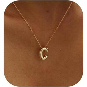 ✨ Bubble Gold Initial Necklace | 14K Gold Plated | Custom Balloon Letter Pendant